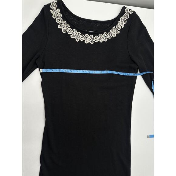 Free People Stretch Knit Backless Sheath Dress Embroidered Black Large Fitted - Picture 11 of 12